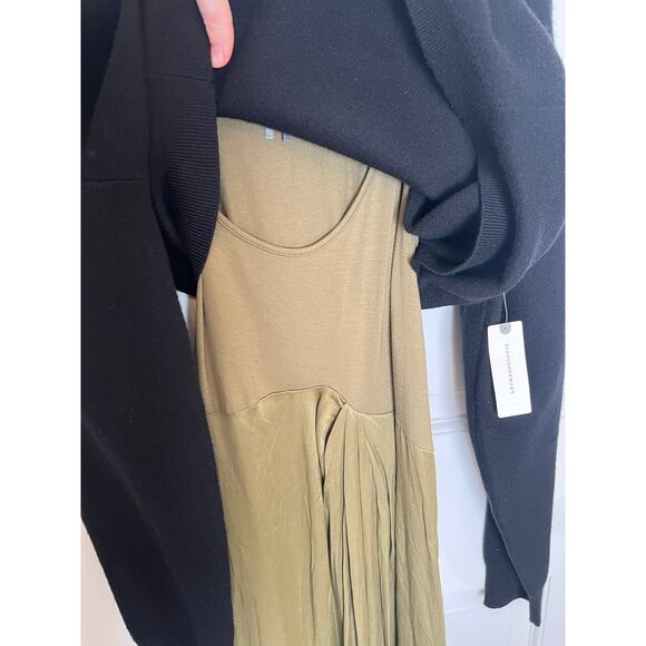 NEW Anthropologie Gemini Twofer Sweater Dress Set Green Midi Black Women's L - Picture 16 of 16